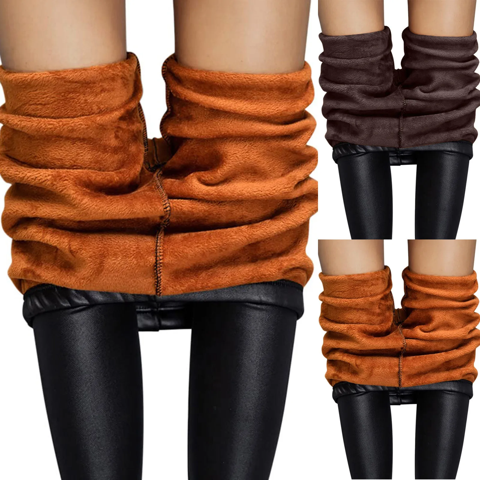 Warm Pu Leather Leggings donna vita alta pantaloni elastici Leggings inverno Fleece foderato Legging pantaloni Jeggings Pantalones