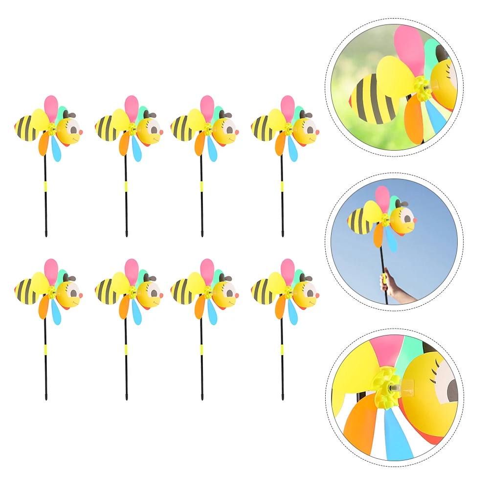 

8 Pcs Three Dimensional Bee Windmill Fashion Cartoon Garden Ornaments Outdoor Decorations Rainbow Pinwheels Lawn Square Toddler
