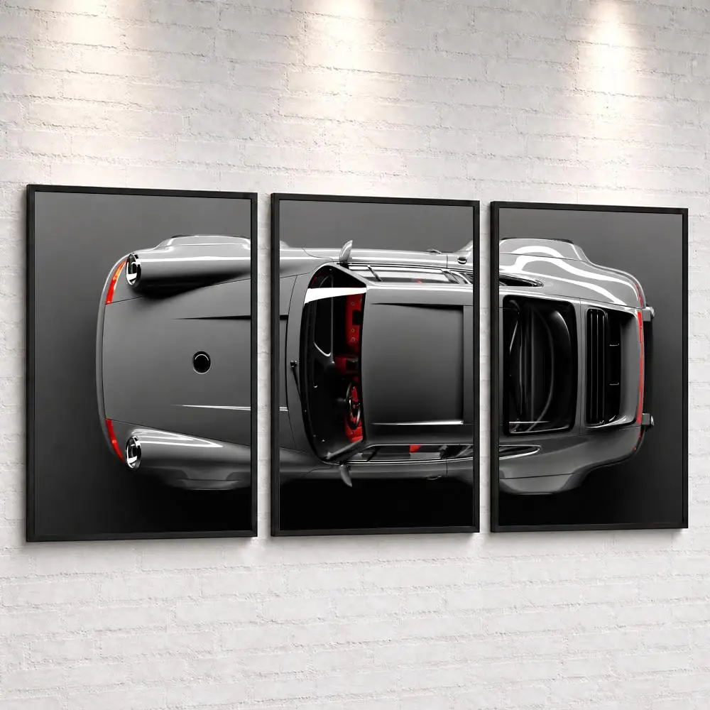 Silver Vintage Racing Car Painting Calligraphy Canvas Poster Set Wall Artwork Prints for Bedroom Living Room Home Decor Gift