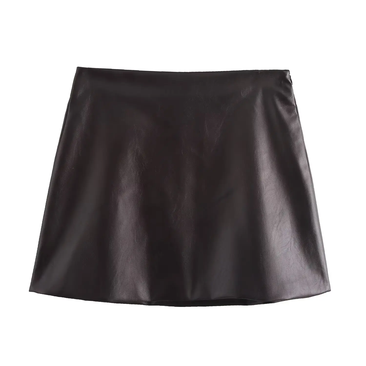 

TRAFZA Female Summer Elegant Mini Leather Skirts Black Mid-Rise Side Zipper Slim Skirt Women's High Street Short Skirts Mujer