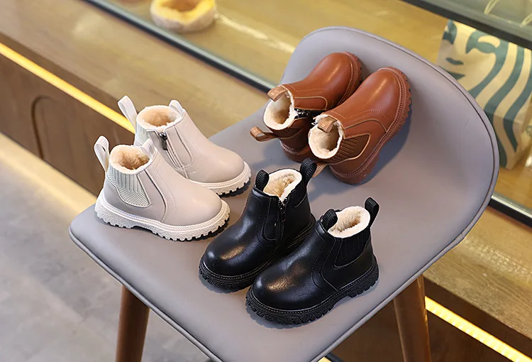 Winterstiefel für Jungen und Mädchen, modische Schneestiefel mit Reißverschluss, flauschig, warm, rutschfest, kurze Stiefel für Kinder, Lederschuhe für Kinder. – Detail 2