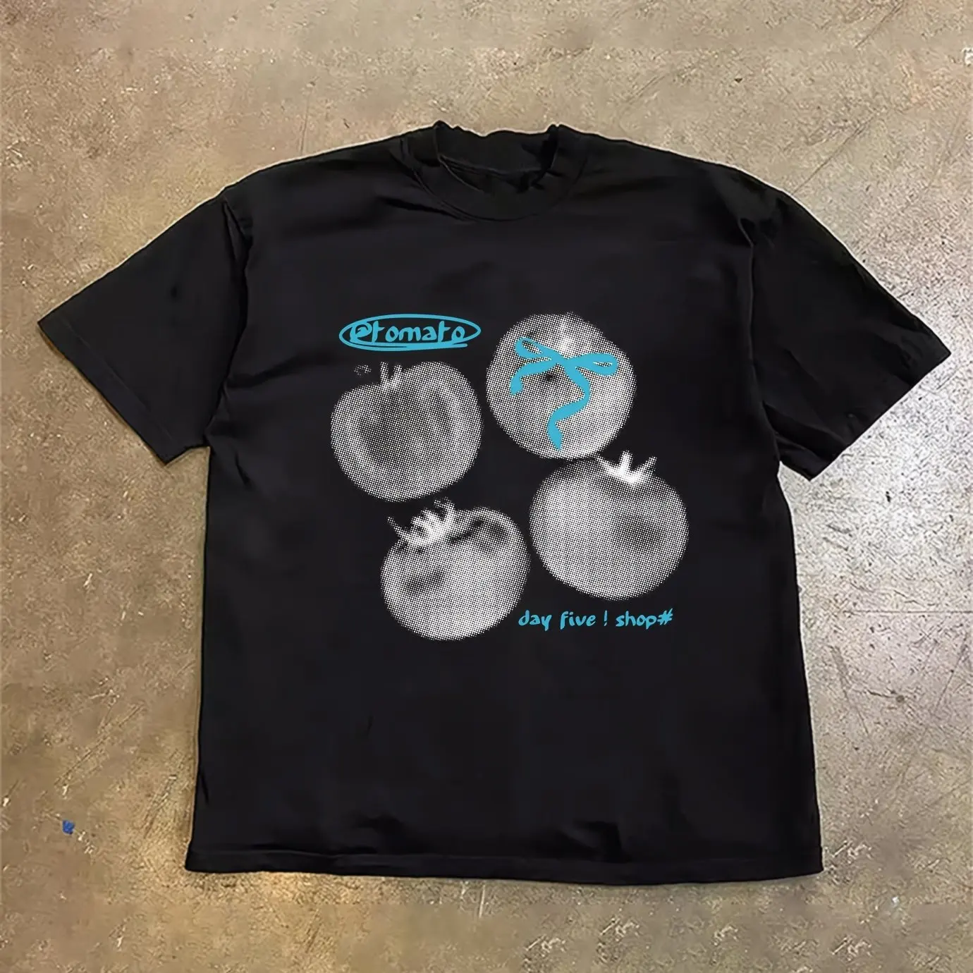 Walking Directional Blue Plaid Apple Print Loose Top Summer Short-Sleeved Men'S and Women'S T-Shirt