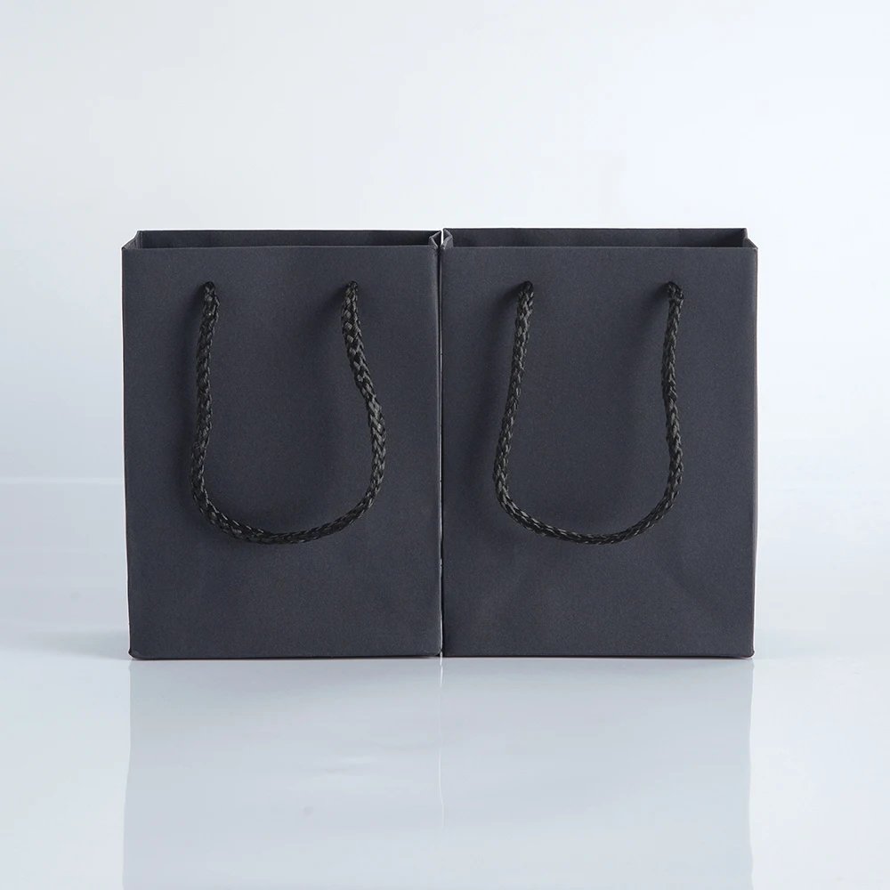 Sacos De Presente De Papel De Papelão Preto Com Corda, Compras De Casamento, Embalagem De Roupas, Papel Bolsa Para Pequenas Empresas, 12x5.7x16cm