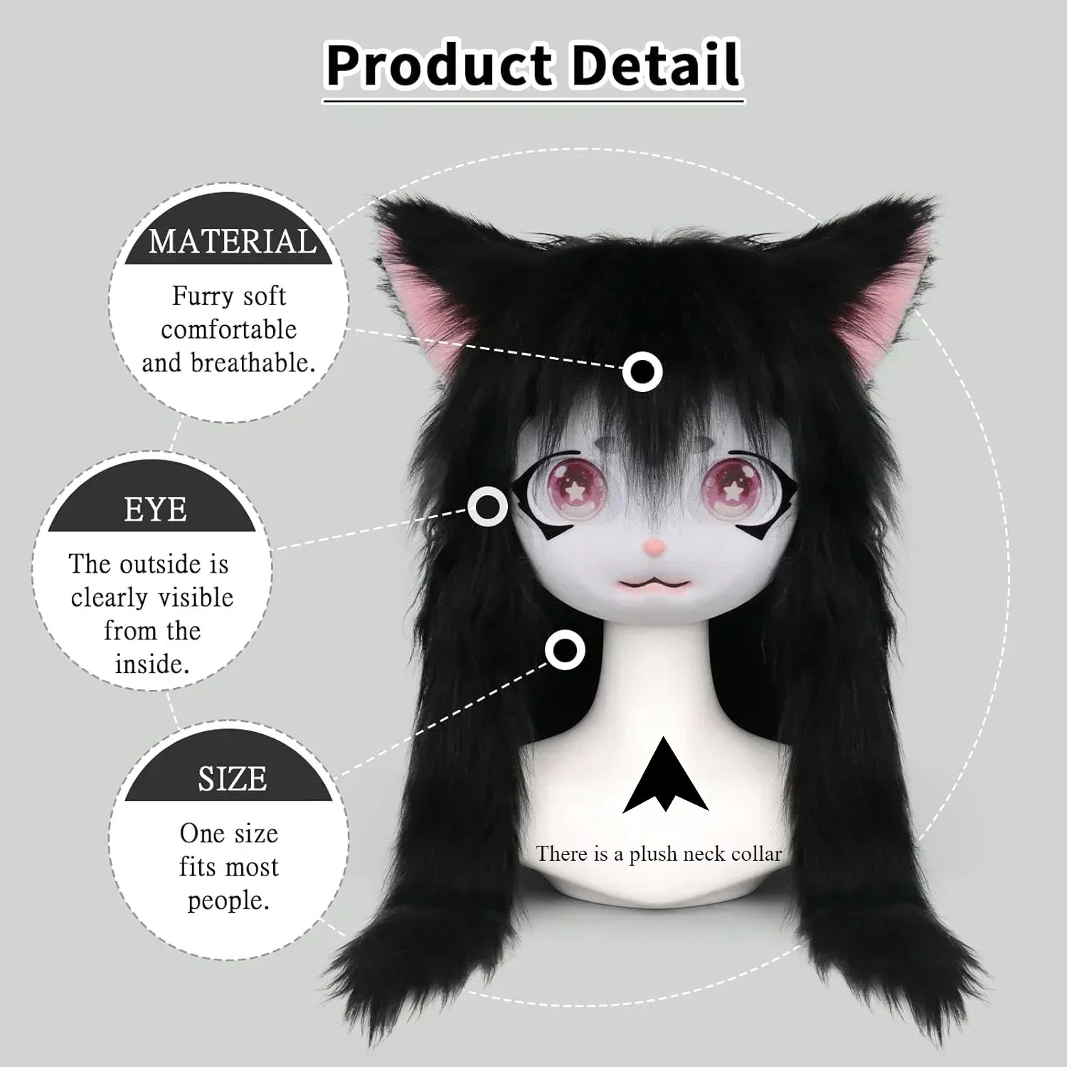 귀여운 헤드셋 모피 키그 코스프레 마스크 발 머리 기본 Comiket 모피 Fursuit Kigurumi 동물 고양이 토끼 인형 야수 의상 어린이 선물