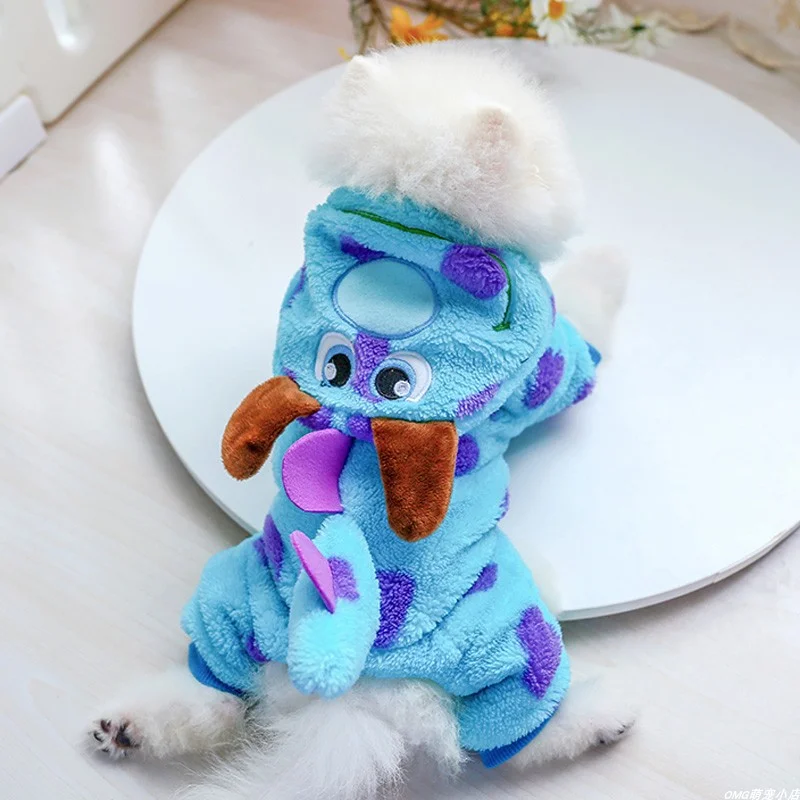 1PC pet clothing dog plush thick blue bubble dragon transformation suit four legged pants suitable for small amedium-sized dogs