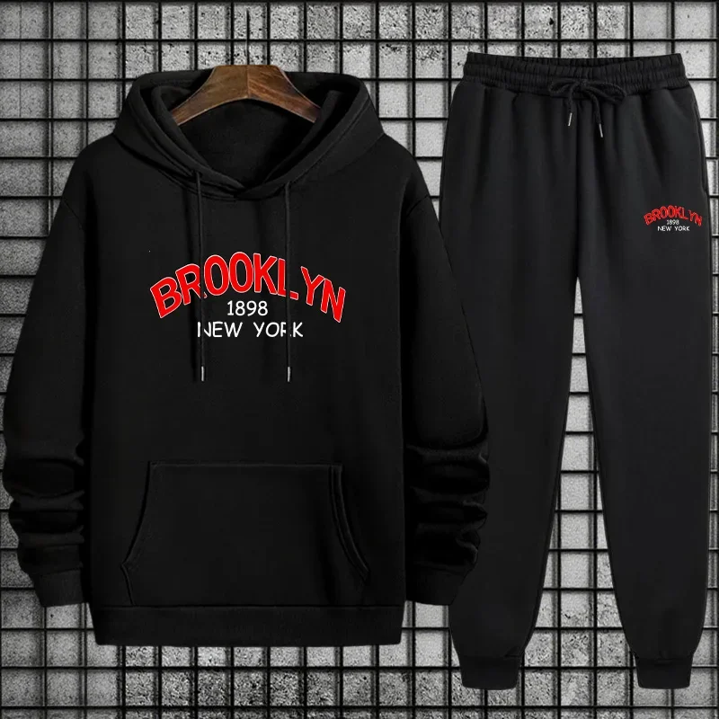 2026 Trending Mens Tracksuit Hooded Sweatshirt Jogger Pants Two Piece Set Urban Streetwear Athletic Gym Wear Winter Sport Outfit