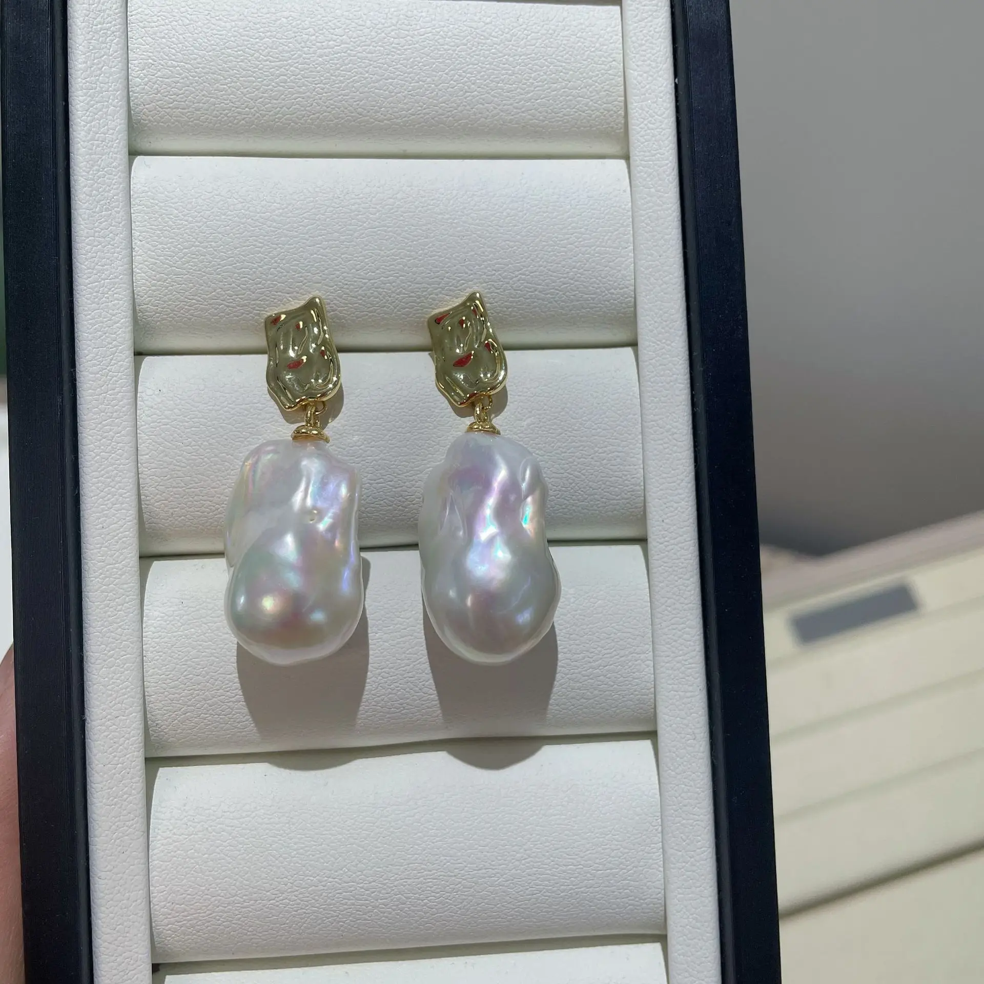 14-15mm Natural Baroque Irregular Freshwater Pearl Earrings, Palace Style Vintage Women's Drop, Statement Ear Jewelry Gift