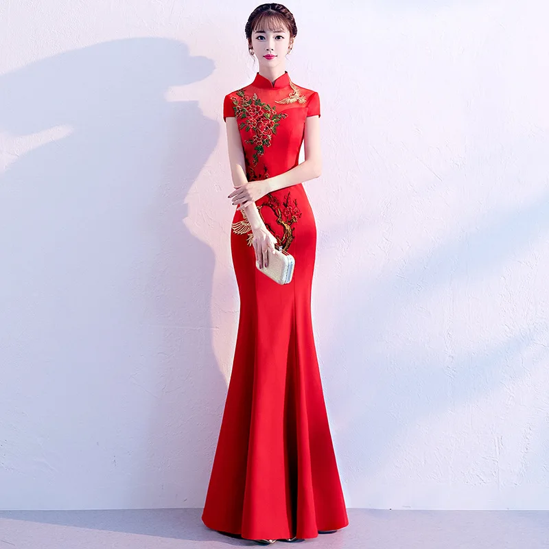 

Red Long Wedding Dr 2024 New Summer Slimming Chinese Sle Women's Drinking Ceremony Costume