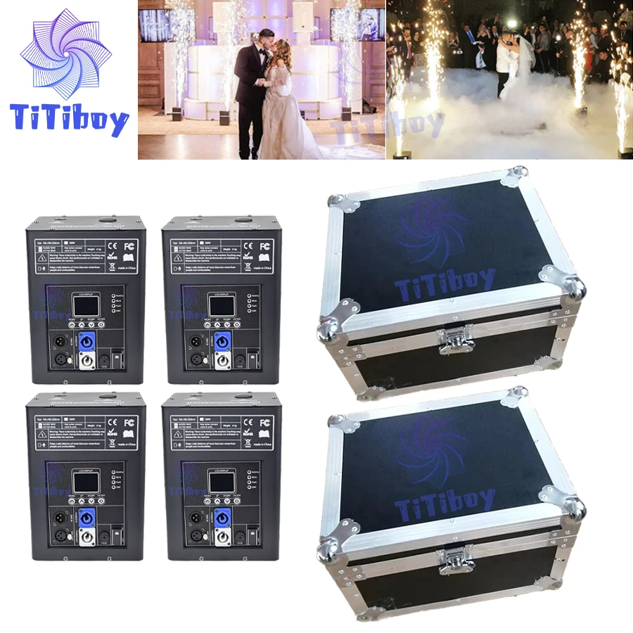 0 Tax 4Pcs 600W Cold Spark Machine With 2 Flight case Ti Powder Firework Wedding Dmx Remote Control Spark Fountain Sparkular