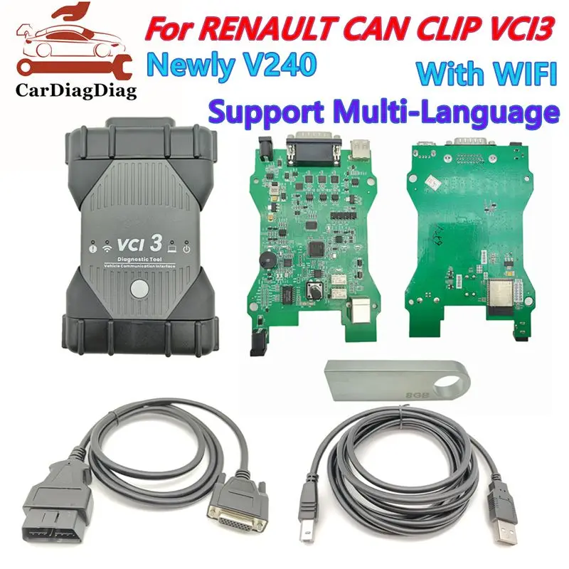 Newest For Renault V240 Can Clip VCI3 With WIFI Car Diagnostic Tool For renault Cars From 1994 to 2025 OBD2 Car Programming Tool