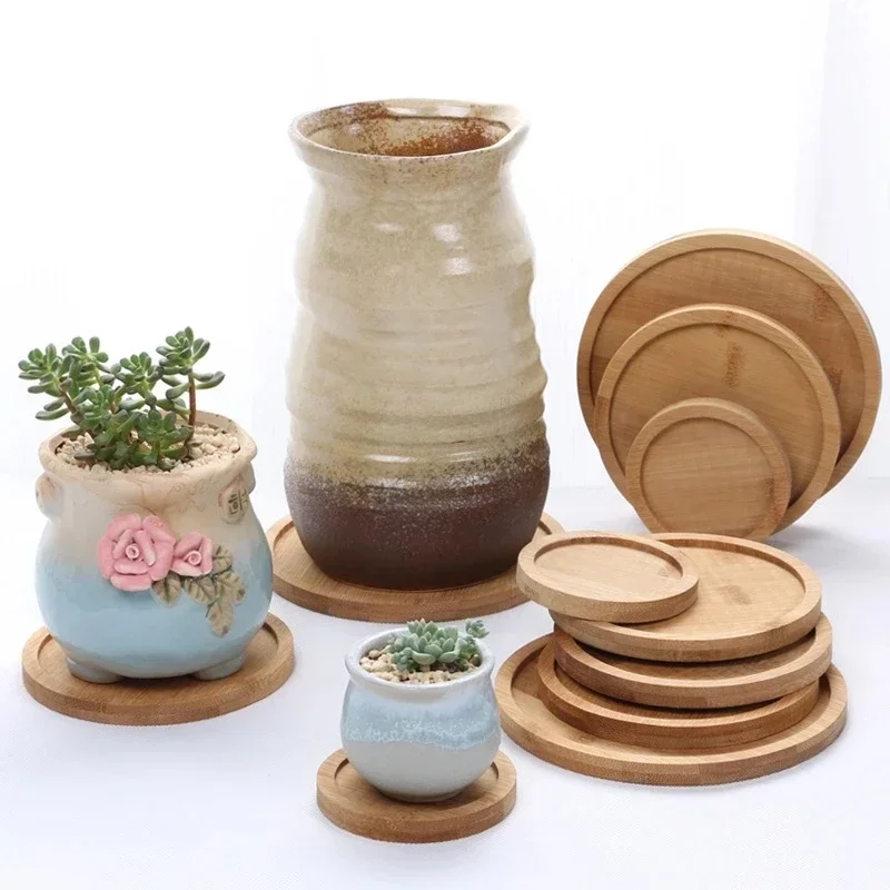 Multi Bamboo Tray Wood Saucer Flower Pot Tray Cup Pad Coaster Plate Kitchen Decorative Plate Creative Coaster Coffee Cup Mat