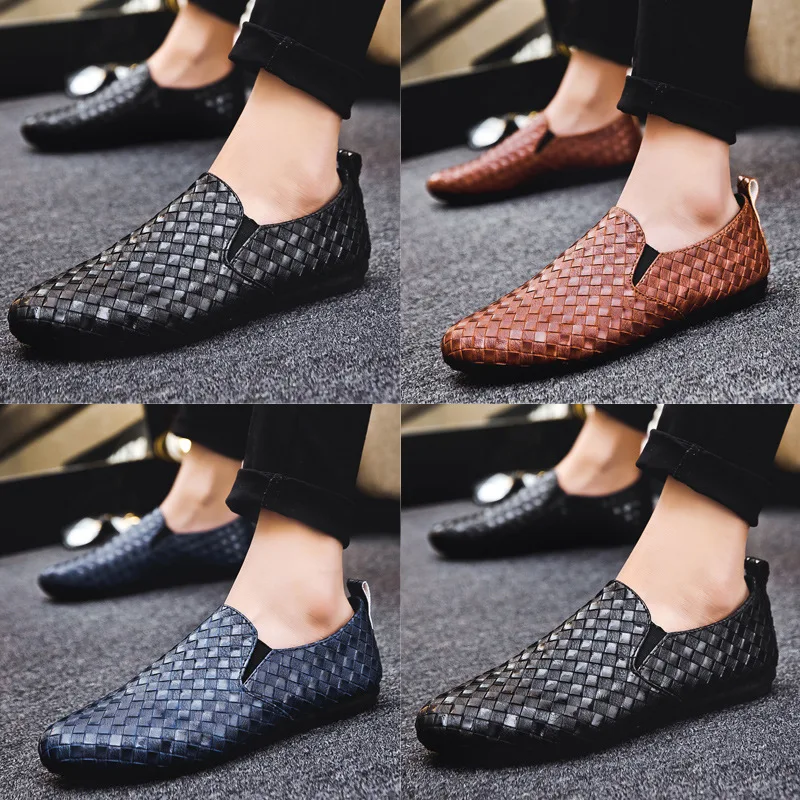 Men Trend Casual Shoes Fashion Light Men Leather Footwear Breathable Slip on Checkered Flat Bottom Driving Shoes Spring Summer