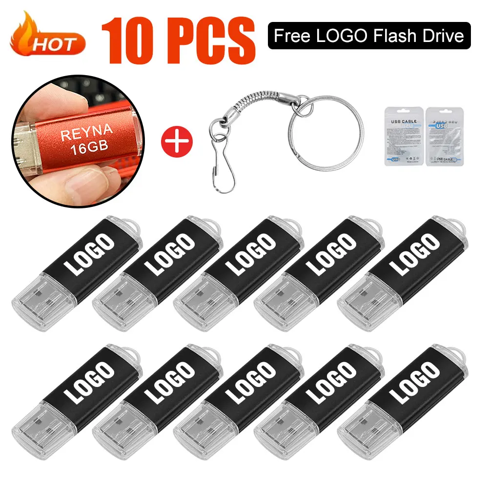 

10PCS USB 2.0 Flash Drive 128GB pen drive High Speed Metal Pendrive 8GB 16GB 32GB 64GB Memory Disk Free Custom usb Sticks