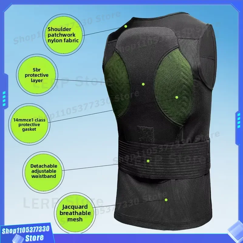 Adult Ski Protective Vest Sleeveless Back Waist Guard Anti Drop Impact Resistant Elastane Equipment for Winter Sports Safety