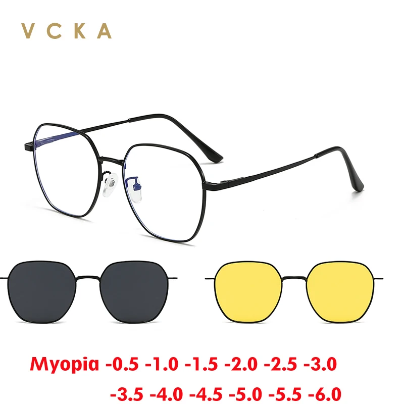 VCKA 3 in 1 2024 NEW Polarized Myopia Sunglasses  Men Women Magnetic Clip Eyewear Prescription Custom Glasses Frame -0.5 to -6.0