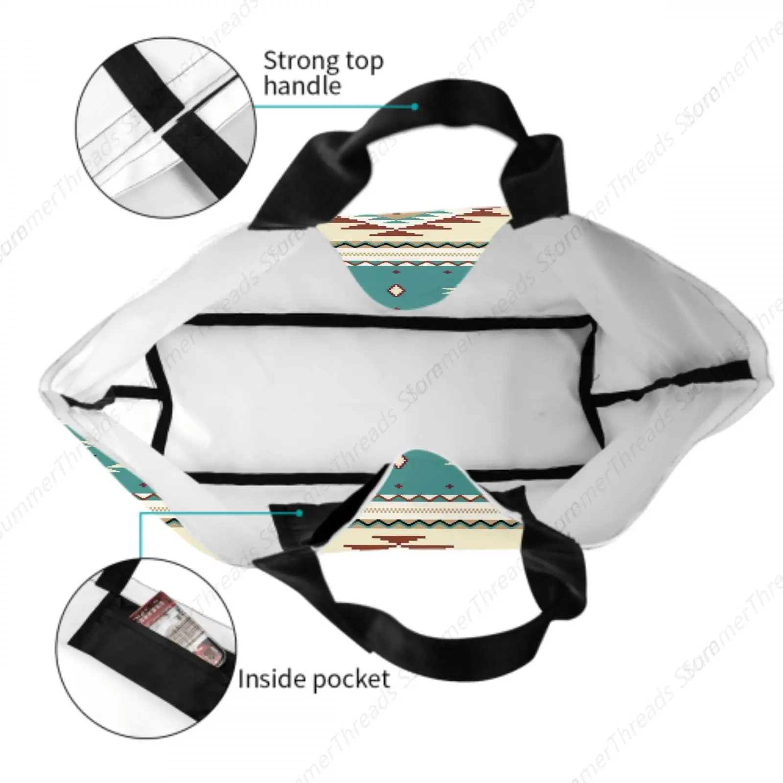 Native American Pattern Tote Bag for Women Large Print Bags Portable Beach Bag Reusable Grocery Bags Waterproof