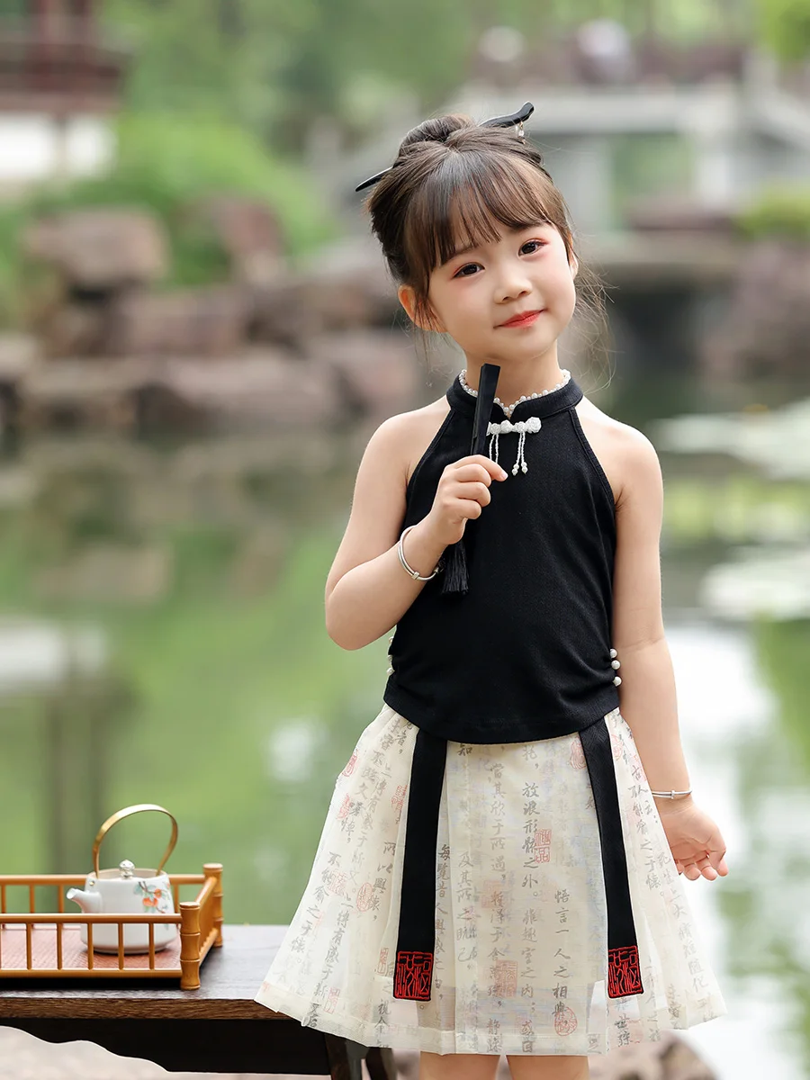 ملابس بناتي أطفال هانفو ، بدلة تانغ للأطفال ، تنورة على وجه الحصان ، خرافية فائقة ، على الطراز القديم ، الصيف