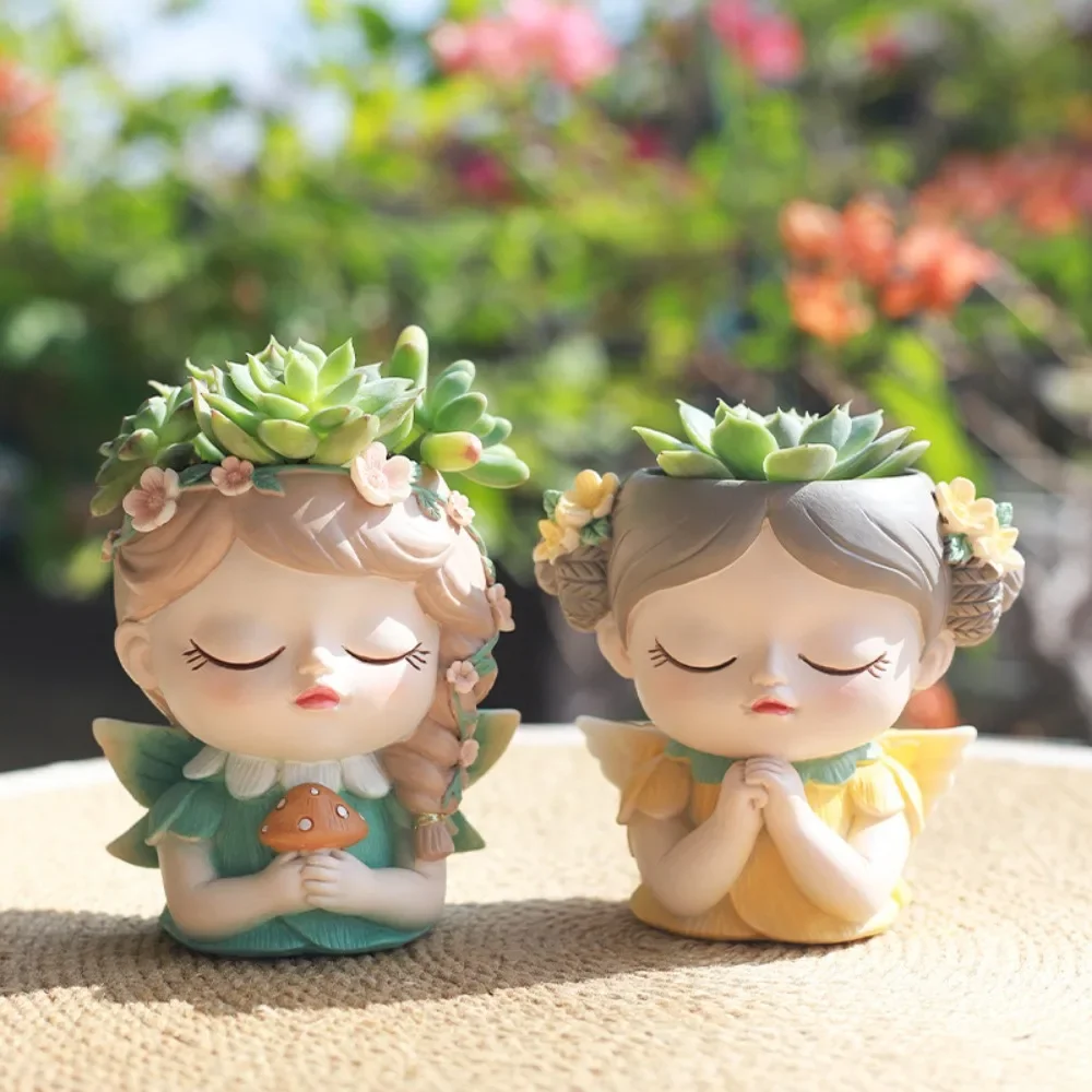 

Cute Girl Planter for Succulents Plants Resin Flower Pot Fairy Garden Ornament Decorative Figurines Home Tabletop Decor