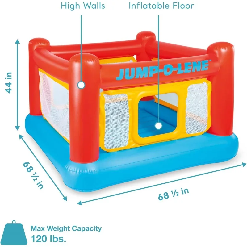 Inflatable Jump-O-Lene Indoor or Playhouse Trampoline Bounce Castle House with Crawl-Thru Door and Net Kids Ages 3-6