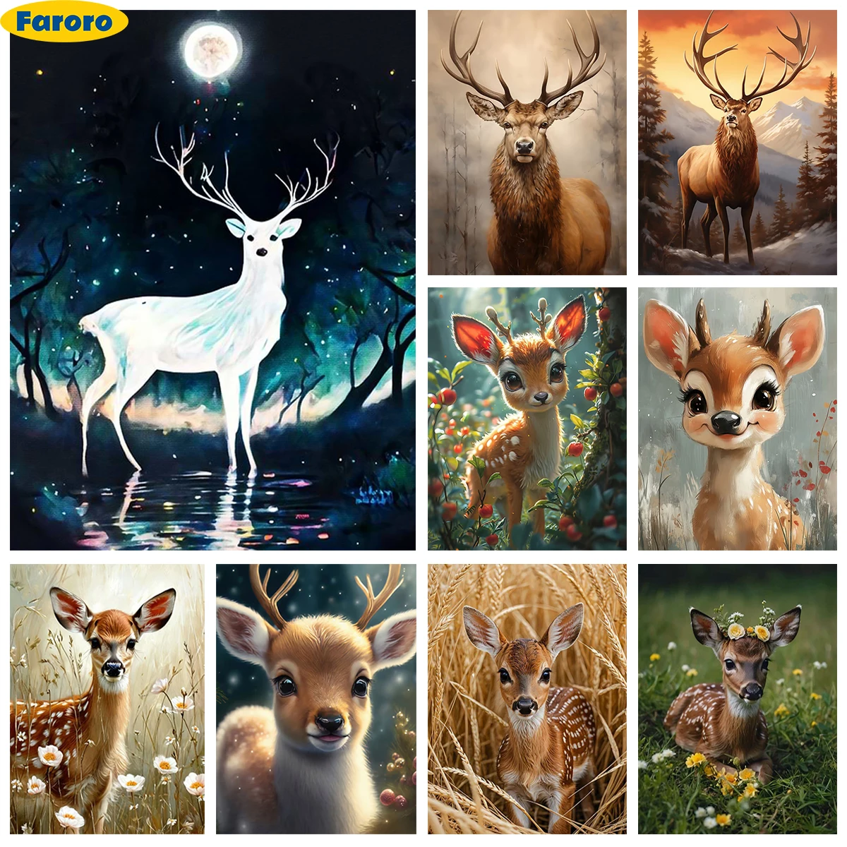 

Fawn 5D Diamond Painting Elk Sika Deer Mural DIY Diamond Embroidery Mosaic Wall Animal Home Decor Fun Hand