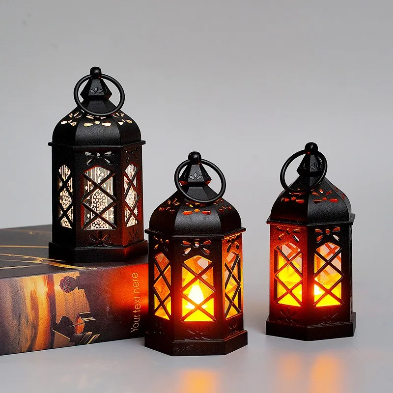 8Pcs Vintage Mini Lantern with LED Tealight,Hanging Candle Lantern for Ramadan Christmas Wedding Indian Diwali Party Decorations