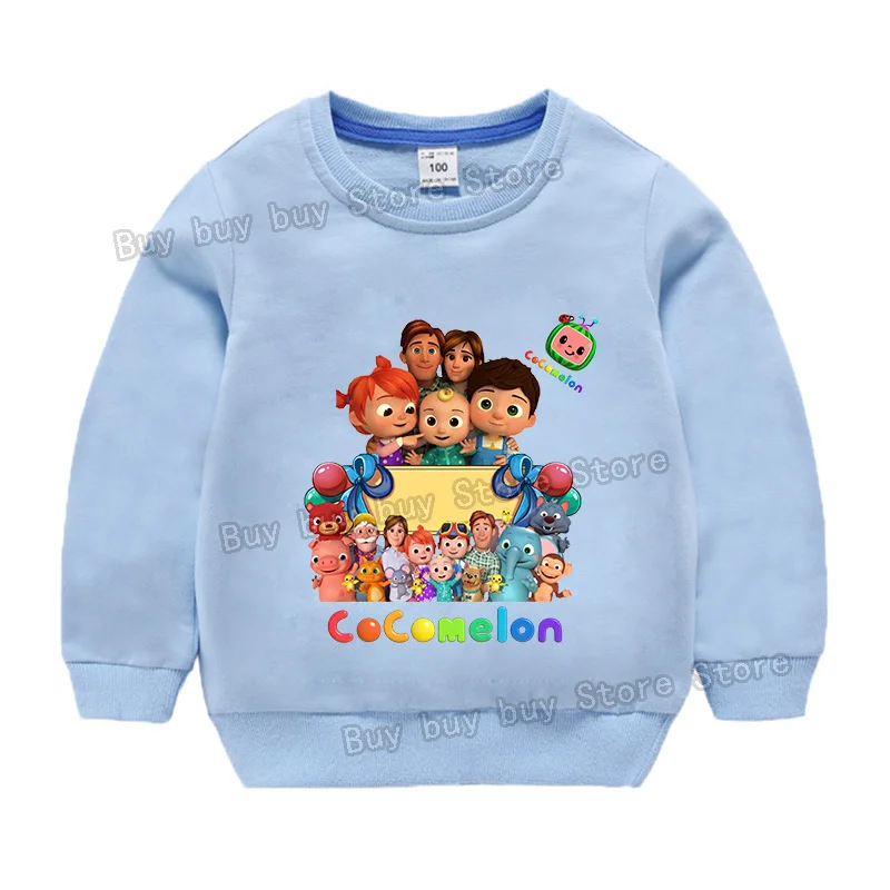 เสื้อสเวตเชิ้ต Cocomelon สำหรับเด็ก ลายการ์ตูน ผ้าฝ้าย แขนยาว เสื้อฮู้ดดี้สำหรับเด็กชายและเด็กหญิง เสื้อผ้าสำหรับฤดูใบไม้ร่วงและฤดูใบไม้ผลิ เสื้อผ้ากีฬา