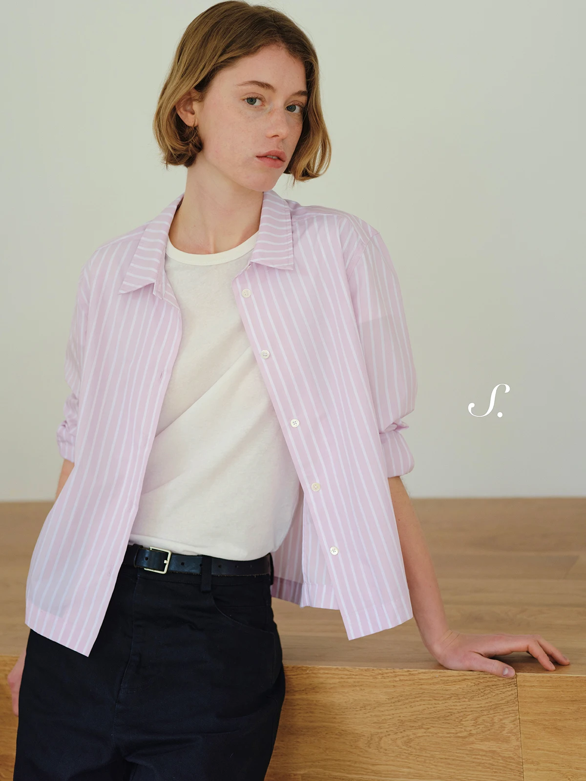 

Shyshy Two-Tone Cotton Shirt Lightweight Spring Summer Casual Loose Fit Long Sleeve Striped Design Women's Short Shirt