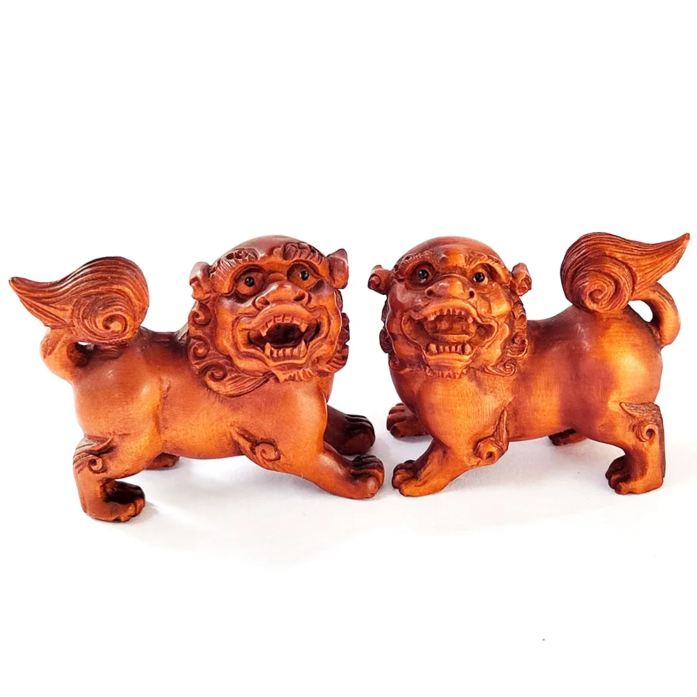 

GX341 - 20 Years Old 2" Hand Carved Boxwood Netsuke - Foo Dog Lion Pair