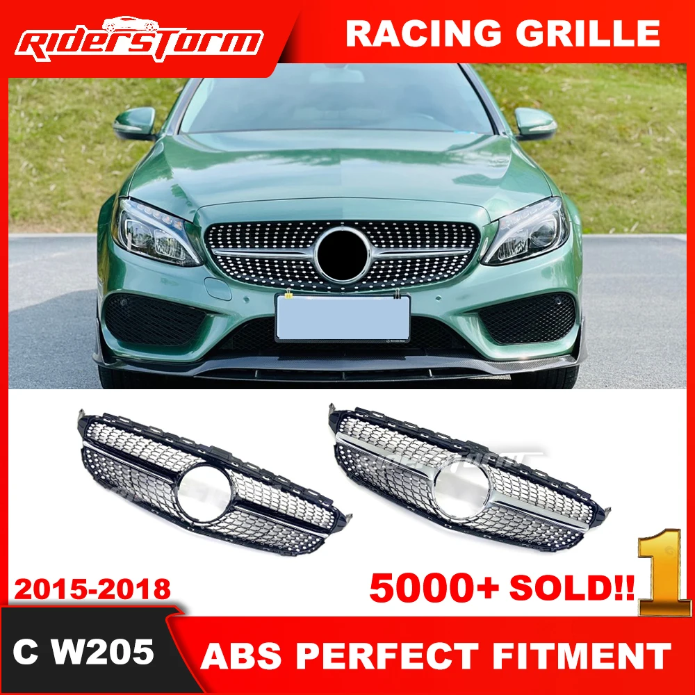 2015-2018 For C class W205 Diamond Grill Front Mesh Grille Auto Part For Mercedez C180 C200 C250  grille front bumper grille