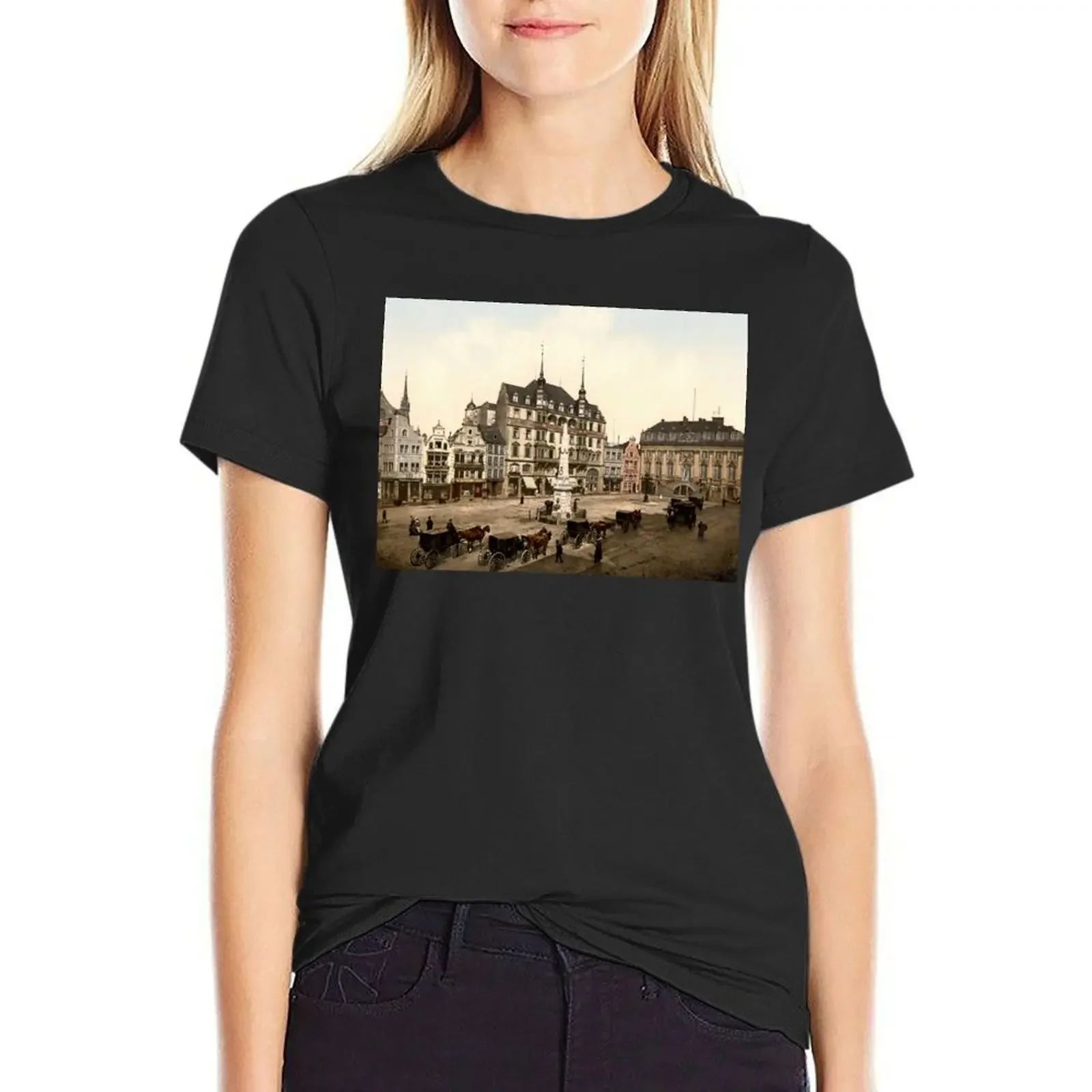 

Vintage 1890s Bonn Germany Marktplatz colour photo T-Shirt aesthetic clothes quick-drying vintage clothes Women's tee shirt
