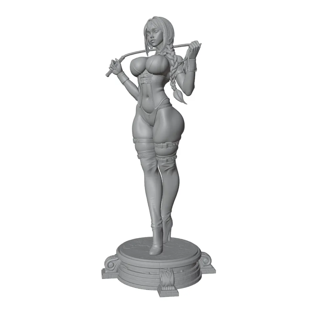 1/24 /6 Scale Resin Model Kit: Cold and Alluring Girl in Tight Battle Suit Holding a Long Whip,3D Printed Grey Statue,Unpainted