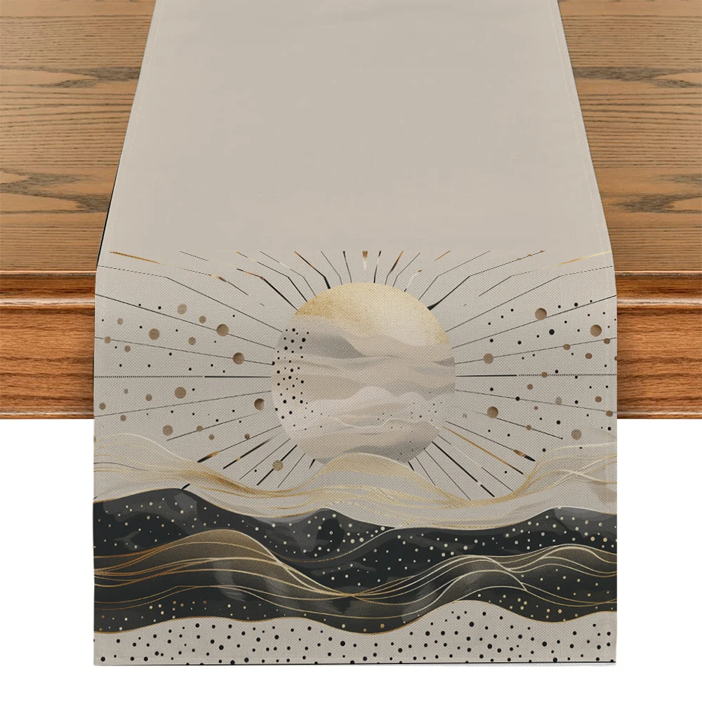 Landscape Sun Moon Starry Table Runner Rustic Dining Table Decorations Table Runners for Wedding Party Coffee  Hotel Home Decor