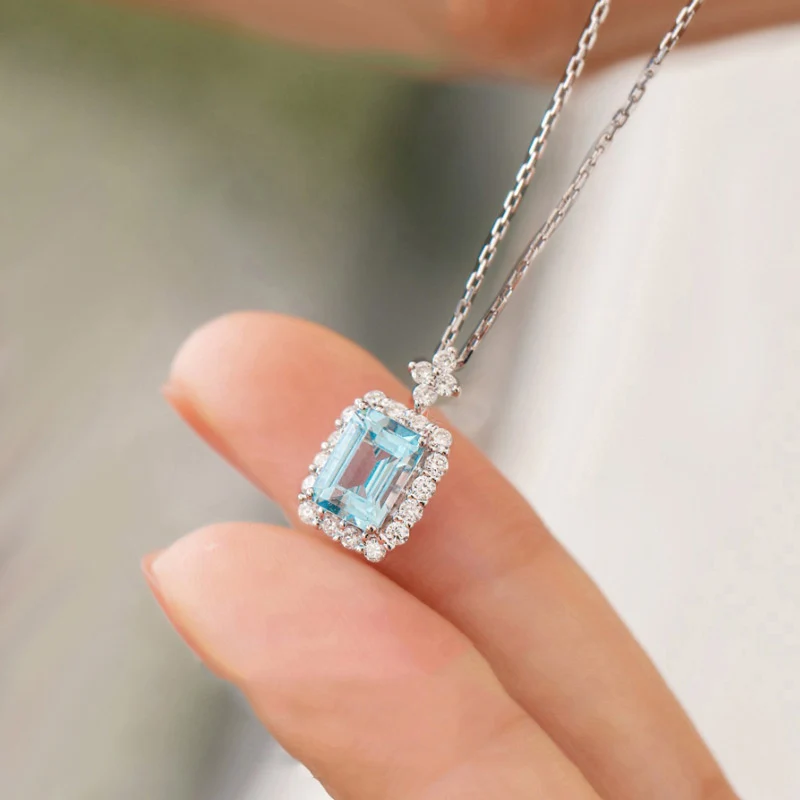Huitan Temperament Süße dame Halskette mit Licht Blue Square Zirkonia Neu Gestaltete Mode Hochzeit Schmuck für Frauen