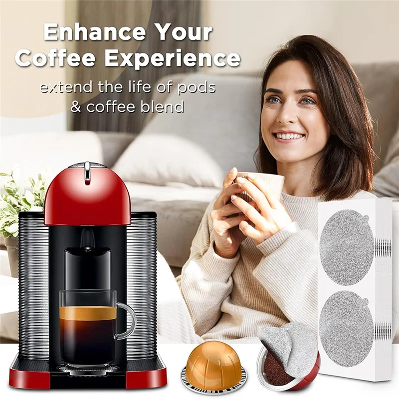 أغطية رقائق الألومنيوم ABFU لخلاجات قهوة نسبرسو فيرتو القابلة لإعادة الاستخدام - 100 قطعة من أغطية الختم المصنوعة من رقائق الألومنيوم لإعادة تعبئة القرون #6