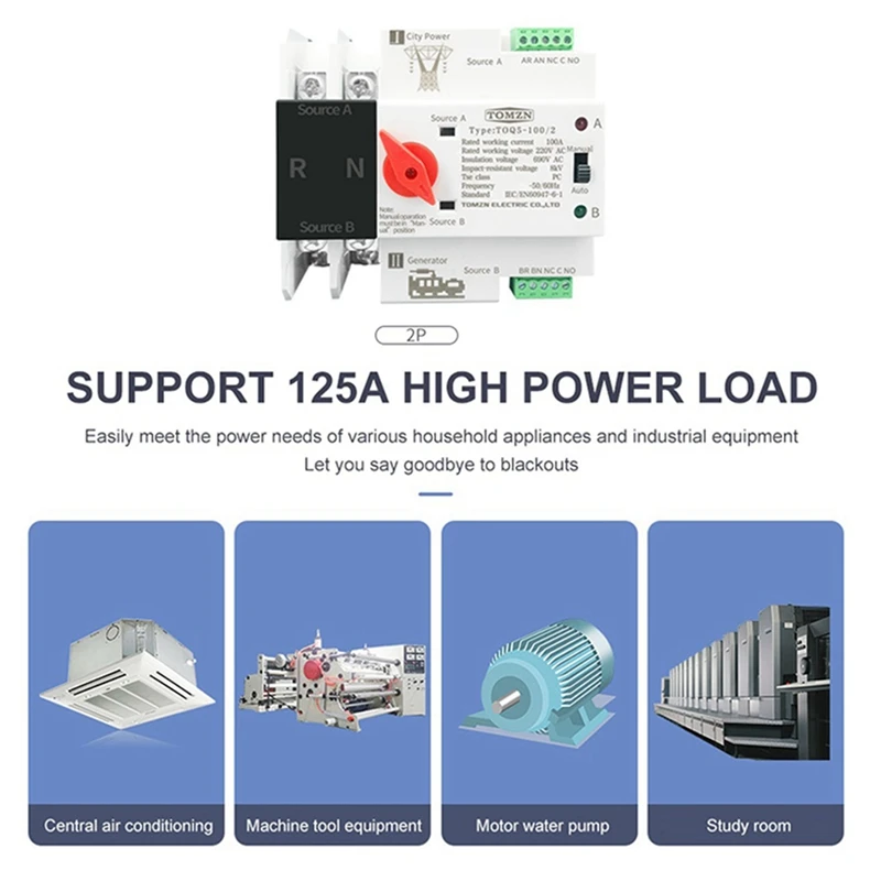 TOMZN-Commutateur de transfert automatique d'alimentation pour touristes, Sélecteurs électriques, Alimentation ininterrompue 63A, 3X Din Rail 2P ATS