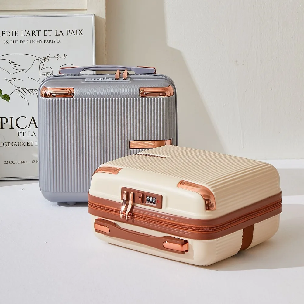 Cosmetic Case with Combination Lock Rose Gold Trim Mini Travel Vanity Box Portable Makeup Storage Hand Luggage for Women