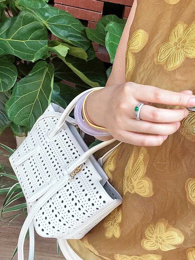 

Laser Carved Hollow out Leather Handbag Tote Basket Bag Crossbody Bag for Women Briti Sle Casual Daily Use Handbag