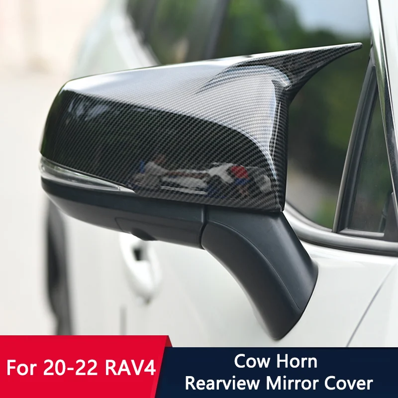 QHCP Car Rearview Mirror Cover Cap Ox Horn ABS Side Mirror Shell For Toyota RAV4 20-23 Highlander Kluger Sienna Granvia Cross