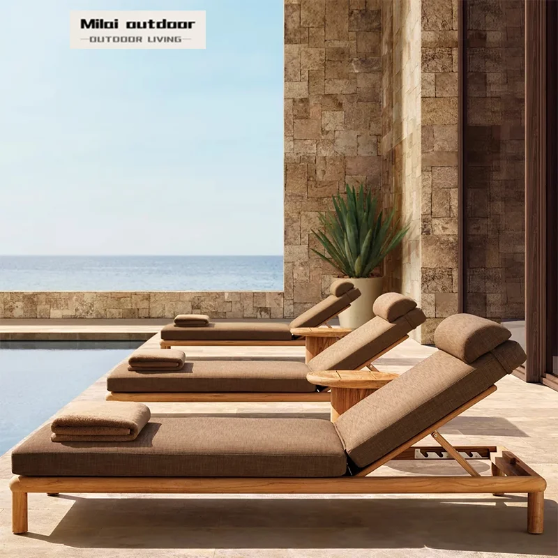 

Dual-Purpose Outdoor Teak Wood Sun Lounge Chair Single Seaside Garden Bench For Pool Or Seaside Sleeping And Sitting Furniture