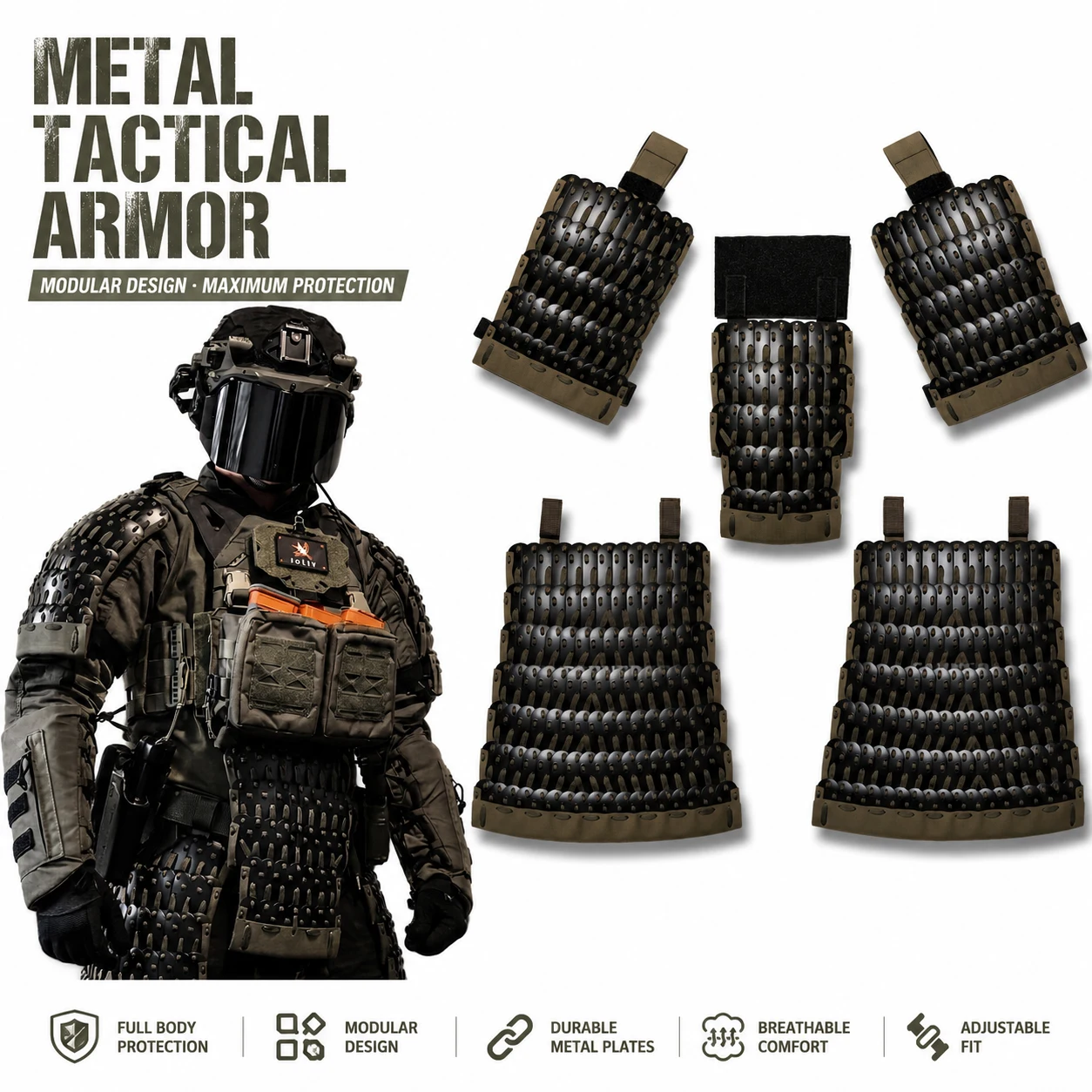 Tactical Armored Skirt Shoulder Armor Lightweight Metal Brigandine Body Armor Lamellar Plate Armor Cosplay Guard