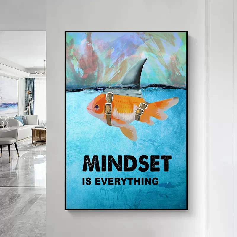 Motivational Quote Mindset Is Everything Shark Fish Poster Print Canvas Painting Inspirational Nordic Wall Art Room Home Decor