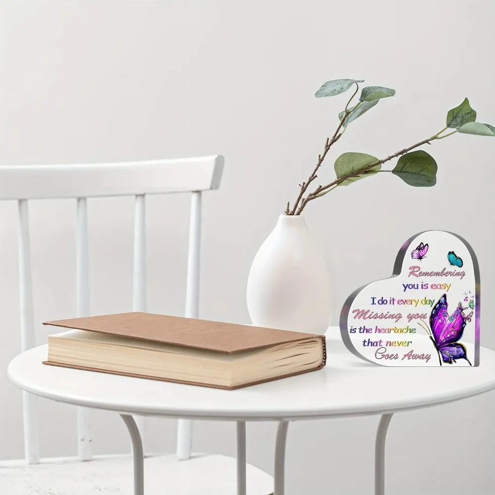 CIFBUY Acrylic Heart Memorial Butterfly Wing Plaque 2D Flat  Remembrance Sign Funeral Tribute Sympathy Gift Decor
