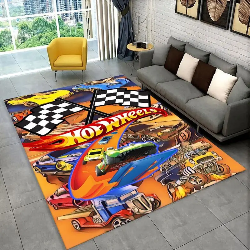 Racing Car H-Hot Wheels MOTO Non-Slip Area Rug for Living Room,Bedroom,Playroom,Soft Carpet Floor Mat Home Decor Rug  Room