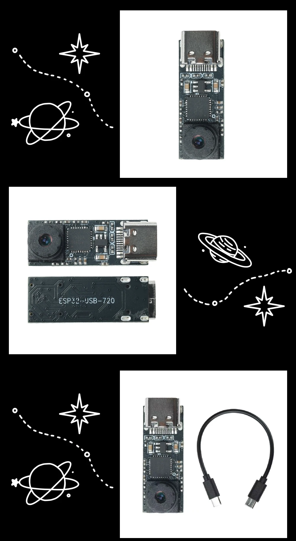 USB Type-C Camera Module for ESP32-S3 Development Board: 1MP, 65°, Standard UVC Protocol, 720p