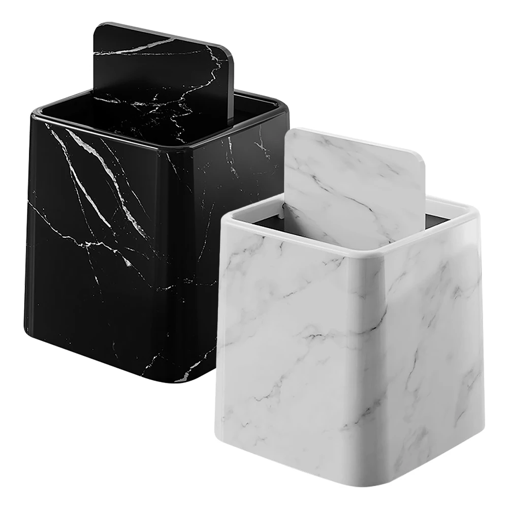 

2Pcs Imitation Marble Trash Can Decorative Bedroom Garbage Swing Lid Tabletop Vintage Bathroom Kitchen Office Plastic
