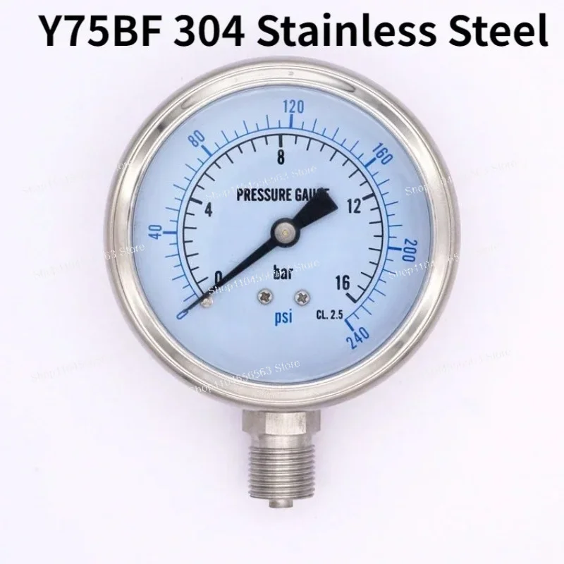 Y75BF Stainless Steel Pressure Gauge: -1-600bar, G3/8, 304SS, High Temp for Ammonia/Steam