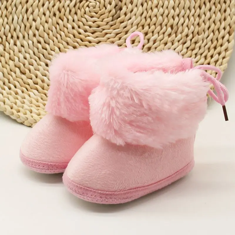 

Winter Baby Girls Boots Cotton Solid Sweet Fleece Warm Snow Boot Newborn Infant Soft Anti-Slip Windproof First Walkers 0-18M