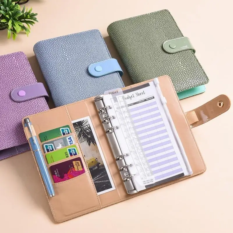 A6 Pebble Pattern Leather Budget Binder Notebook Cash Envelopes System Set Binder Pockets Money Budget Saving Bill Organizer