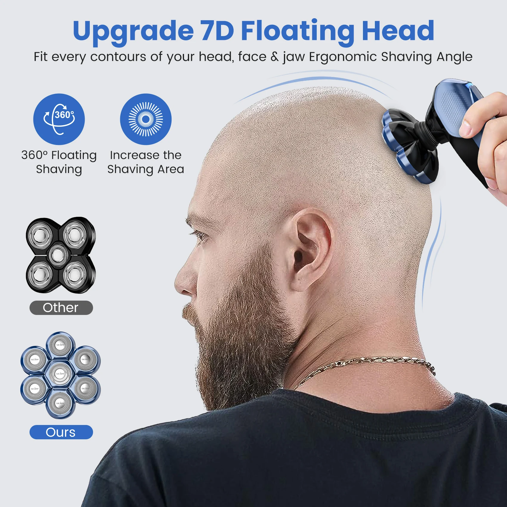 

Men's Electric Head Shaver Razor Rechargeable Cordless Hair Shaving Razors For Bald Man 5 In 1 Waterproof Wet Dry Beard Trimmer