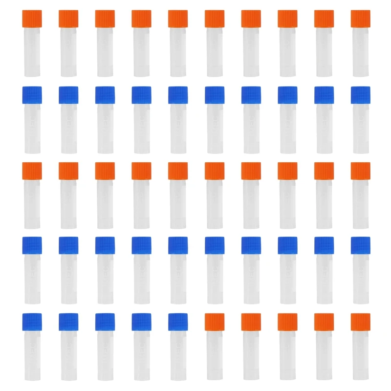 50Pcs 1.8ml Plastic Graduated 0.063oz Cryovial Test Tube Sample Pipe With Seal Cap